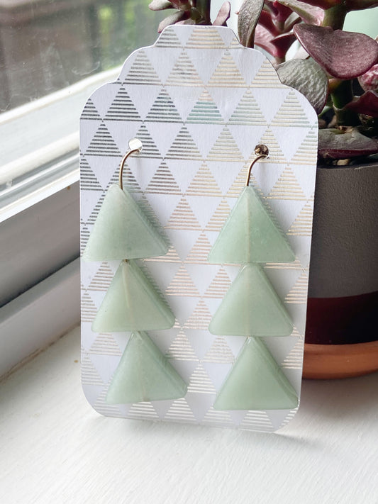 Triple Triangle Dangle Earrings - Green 14k Gold 3"