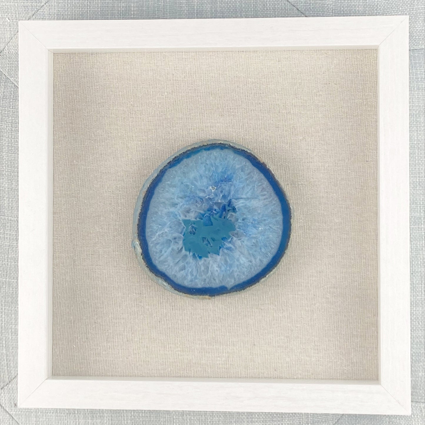 Set of 3 Framed Thick Blue Brazilian Agates - White 9 x 9" Each