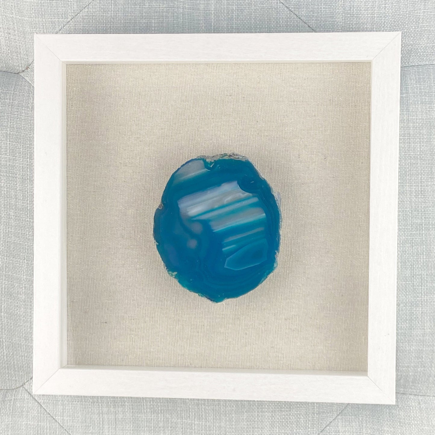 Set of 3 Framed Thick Blue Brazilian Agates - White 9 x 9" Each