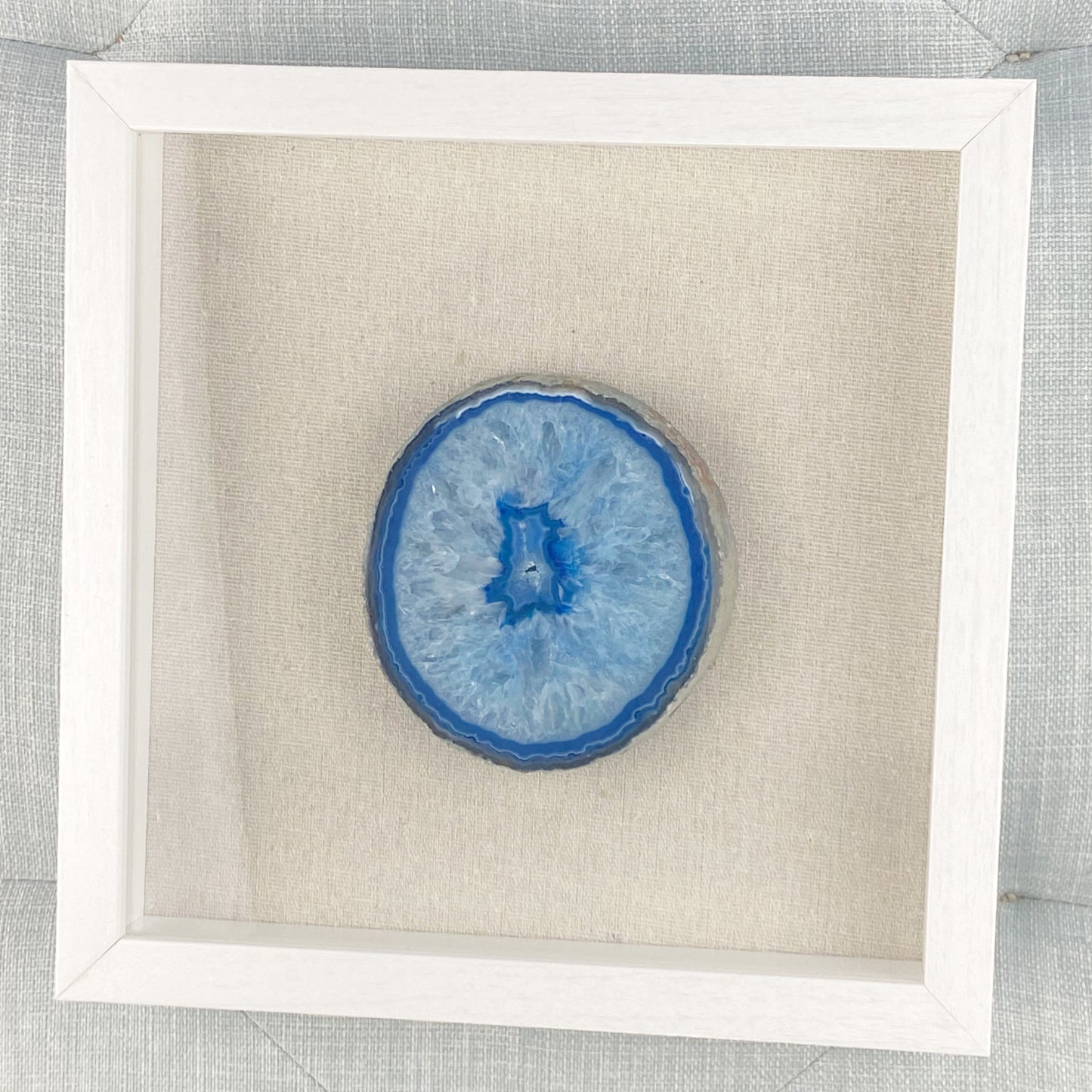 Set of 3 Framed Thick Blue Brazilian Agates - White 9 x 9" Each