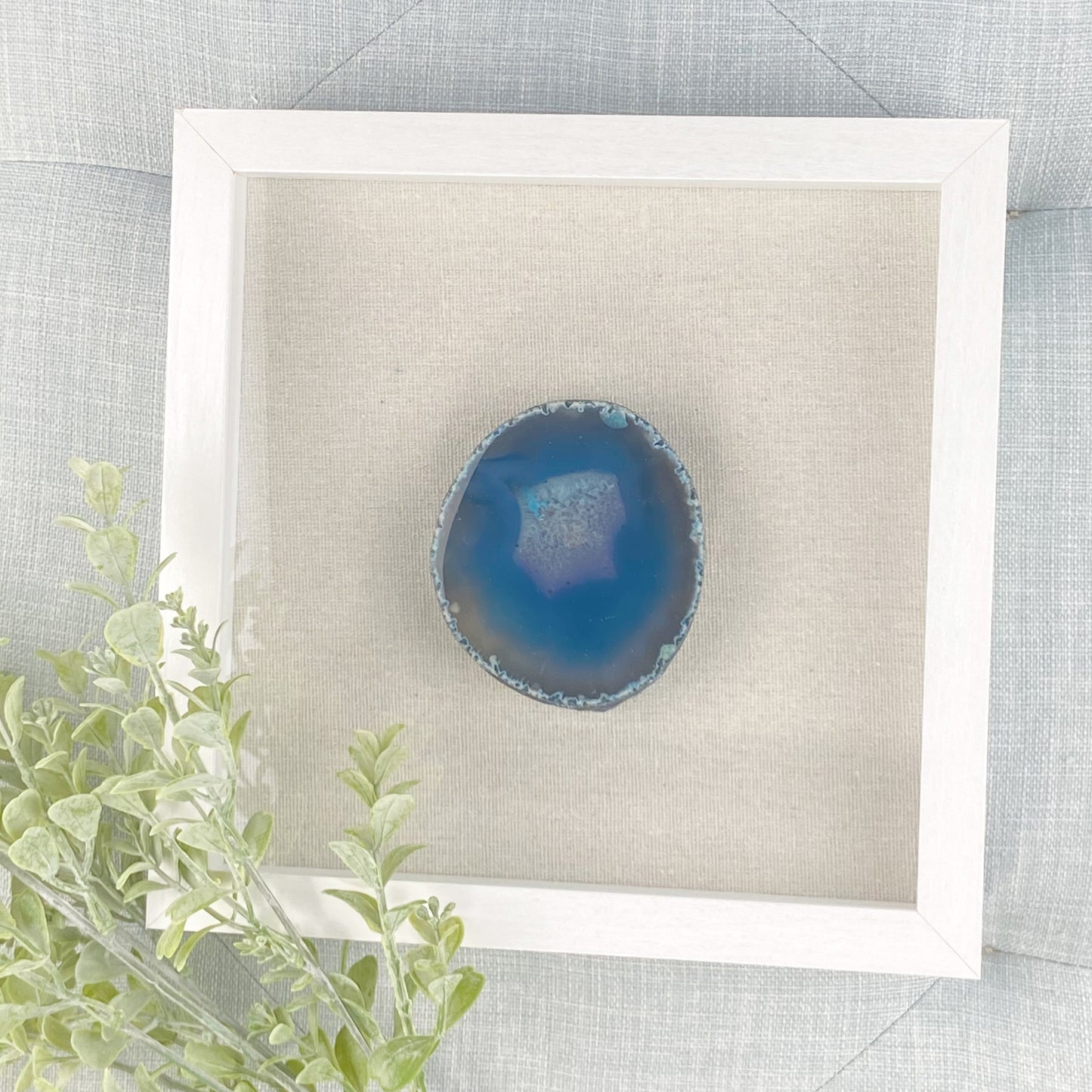 Framed Thick Blue Brazilian Agate- White 9 x 9" Frame