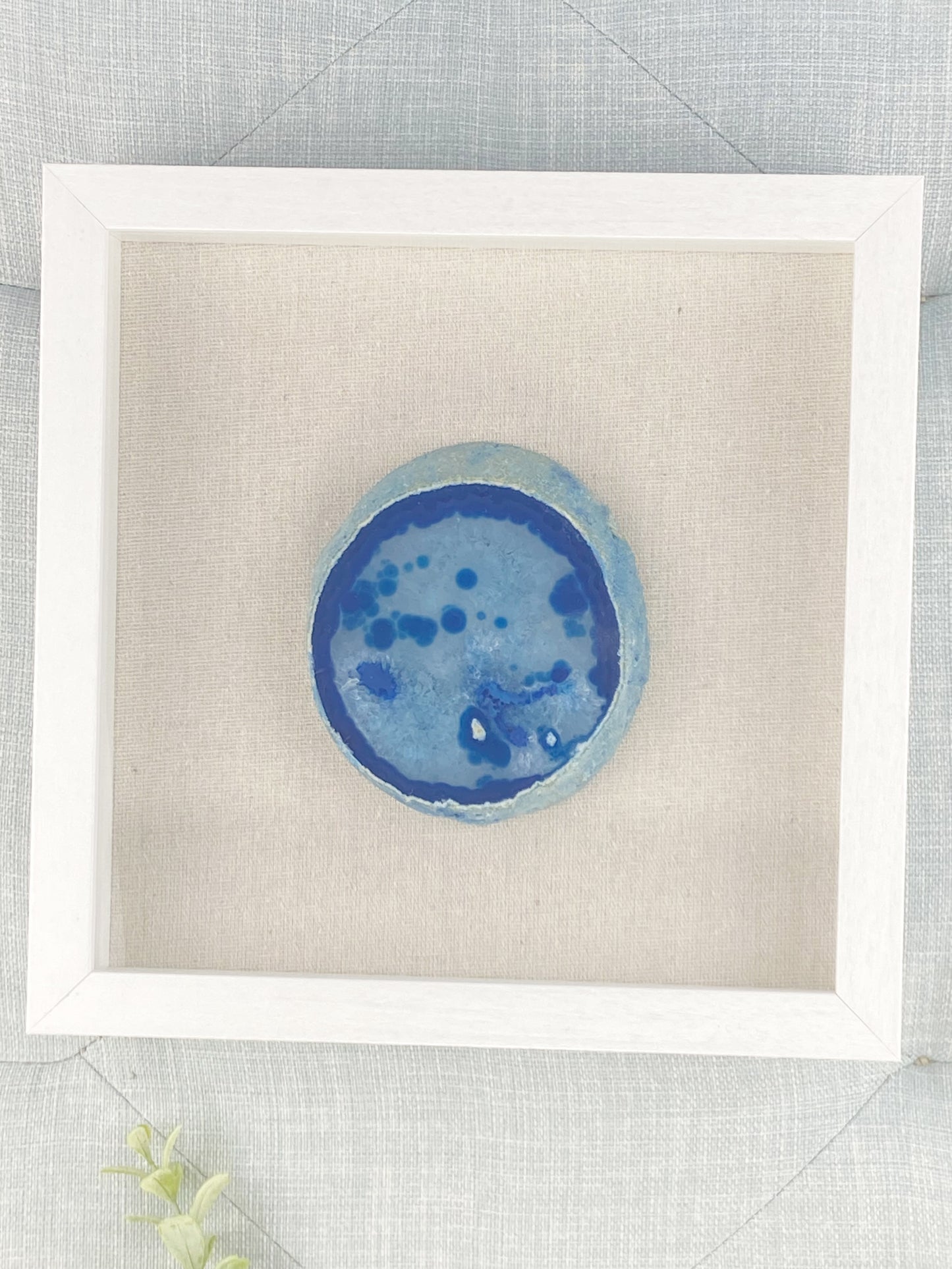 Framed Thick Blue Brazilian Agate- White 9 x 9"