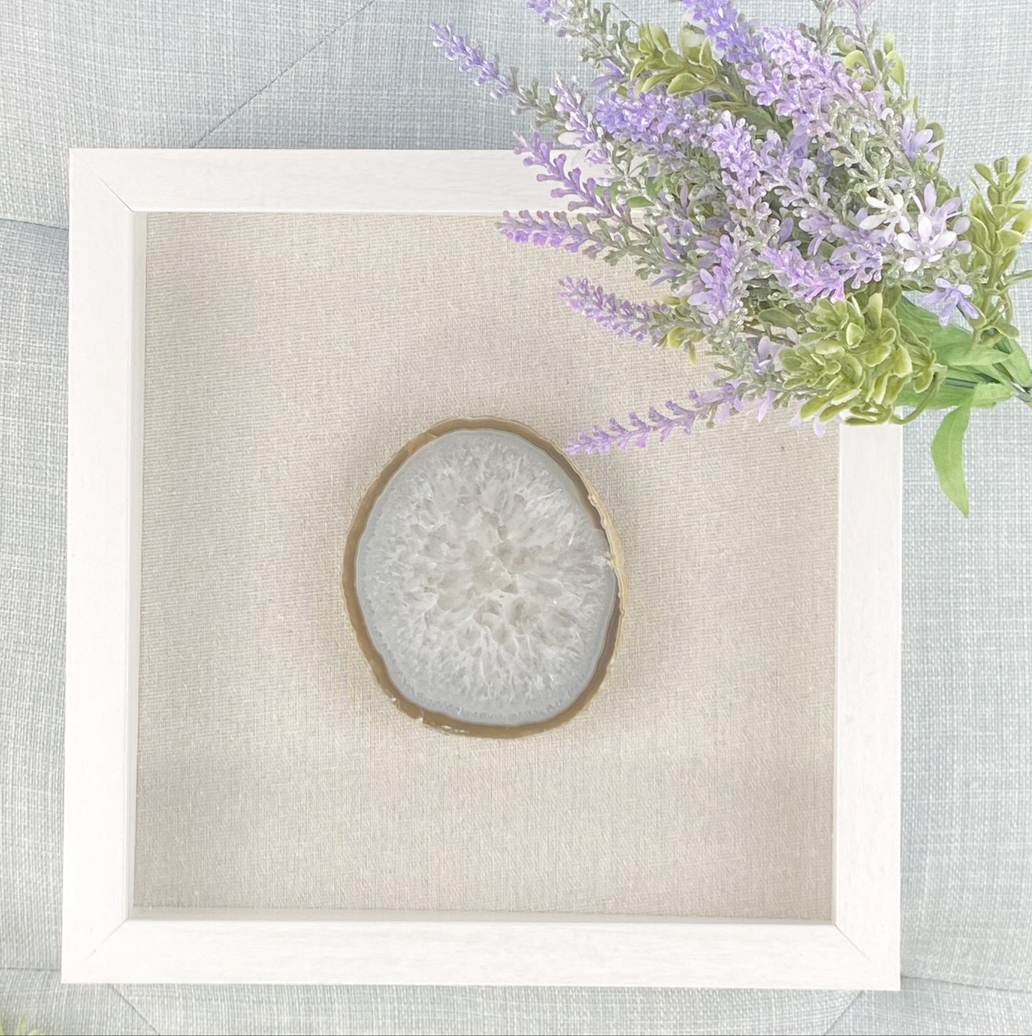Framed Thick Neutral Brazilian Agate- White Frame 9 x 9"