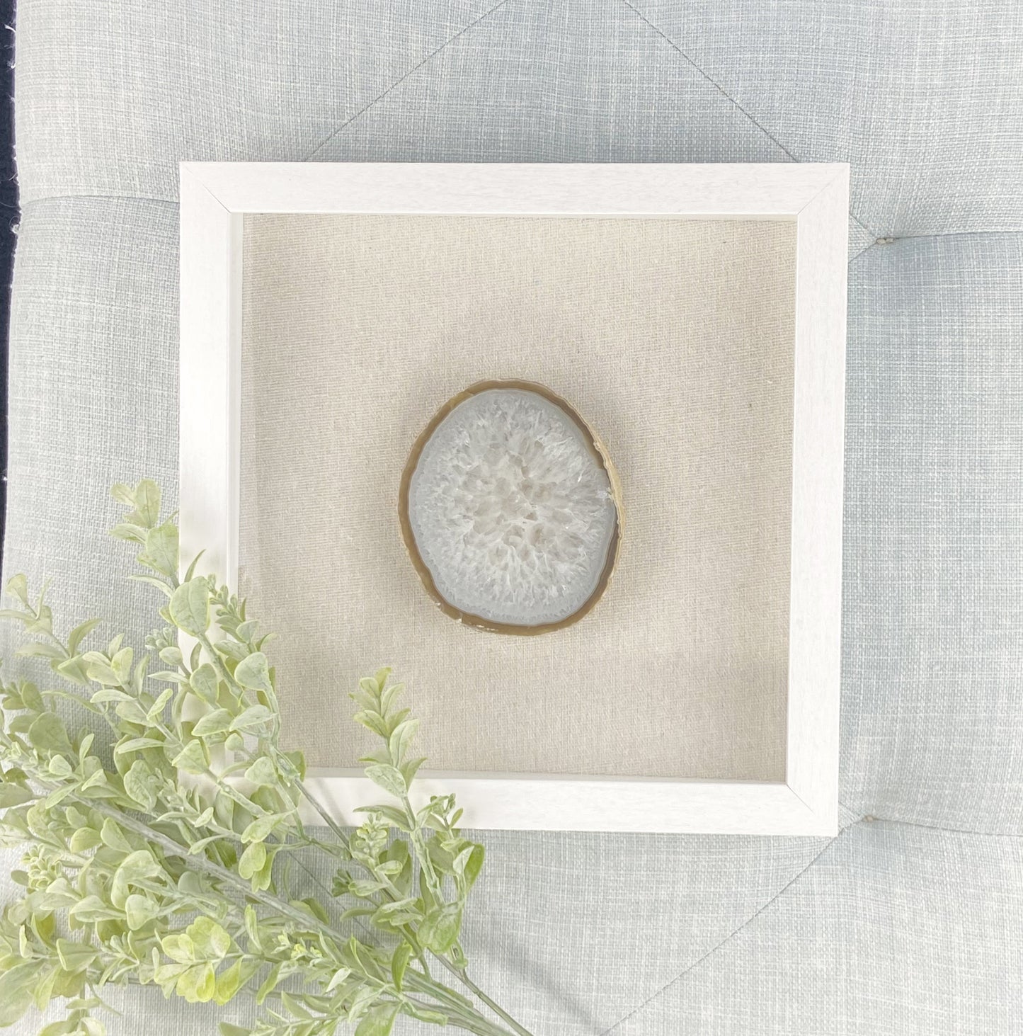 Framed Thick Neutral Brazilian Agate- White Frame 9 x 9"