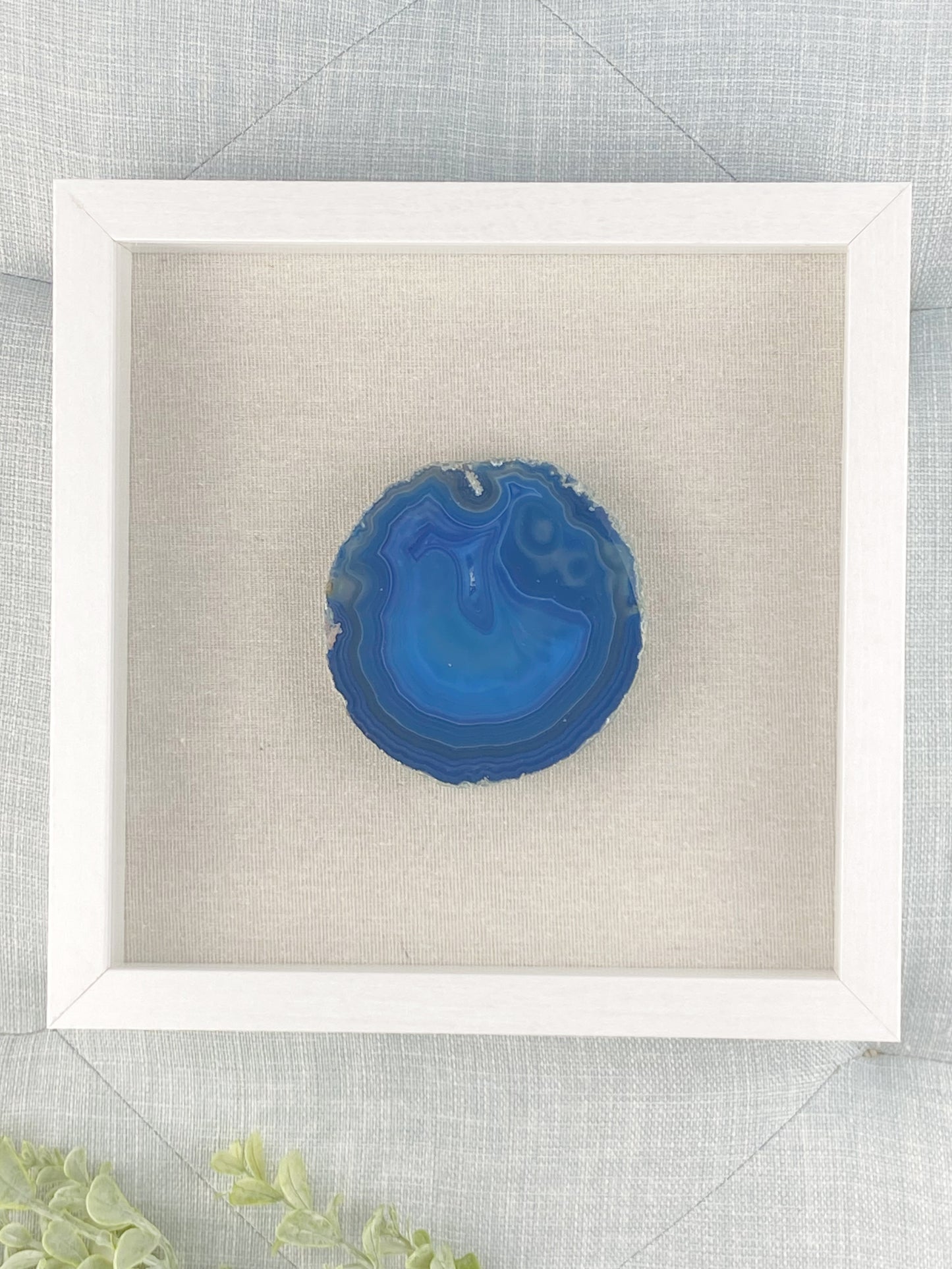Framed Thick Blue Brazilian Agate- White 9 x 9"