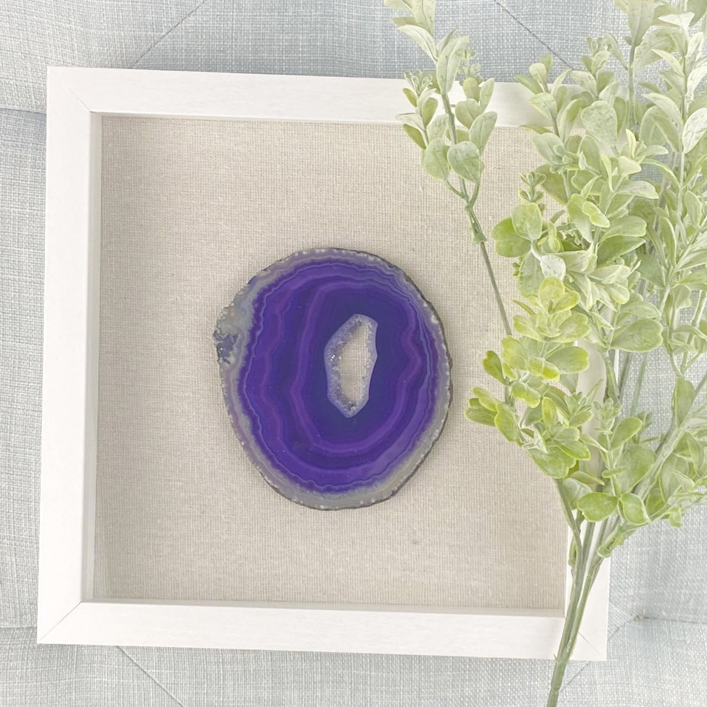 Framed Purple Brazilian Agate- White Frame 9 x 9"