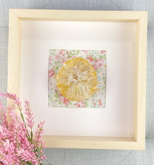 Framed Yellow Druzy Agate - Floral Background 10.5 x 10.5"