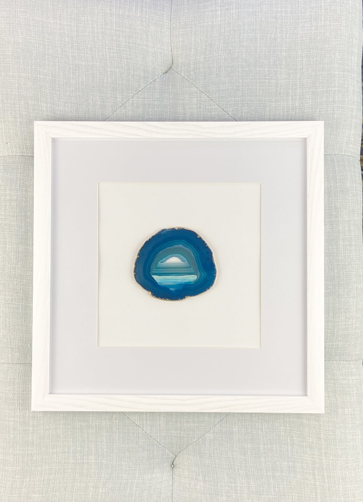 Framed Blue Agate- White 13 x 13" Frame