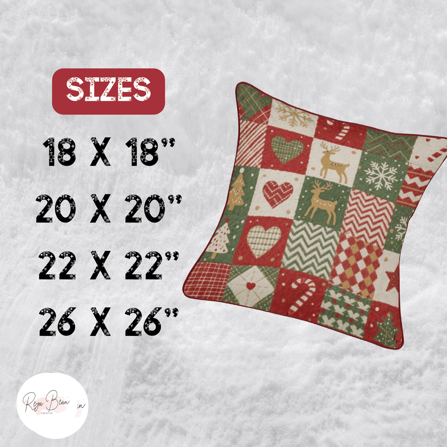 Christmas Throw Pillow – Festive Cotton Blend Patchwork Cushion with Reindeer & Candy Cane Design