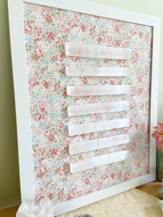 Minimalist Selenite Framed Wall Art - Floral Background 16 x 20"