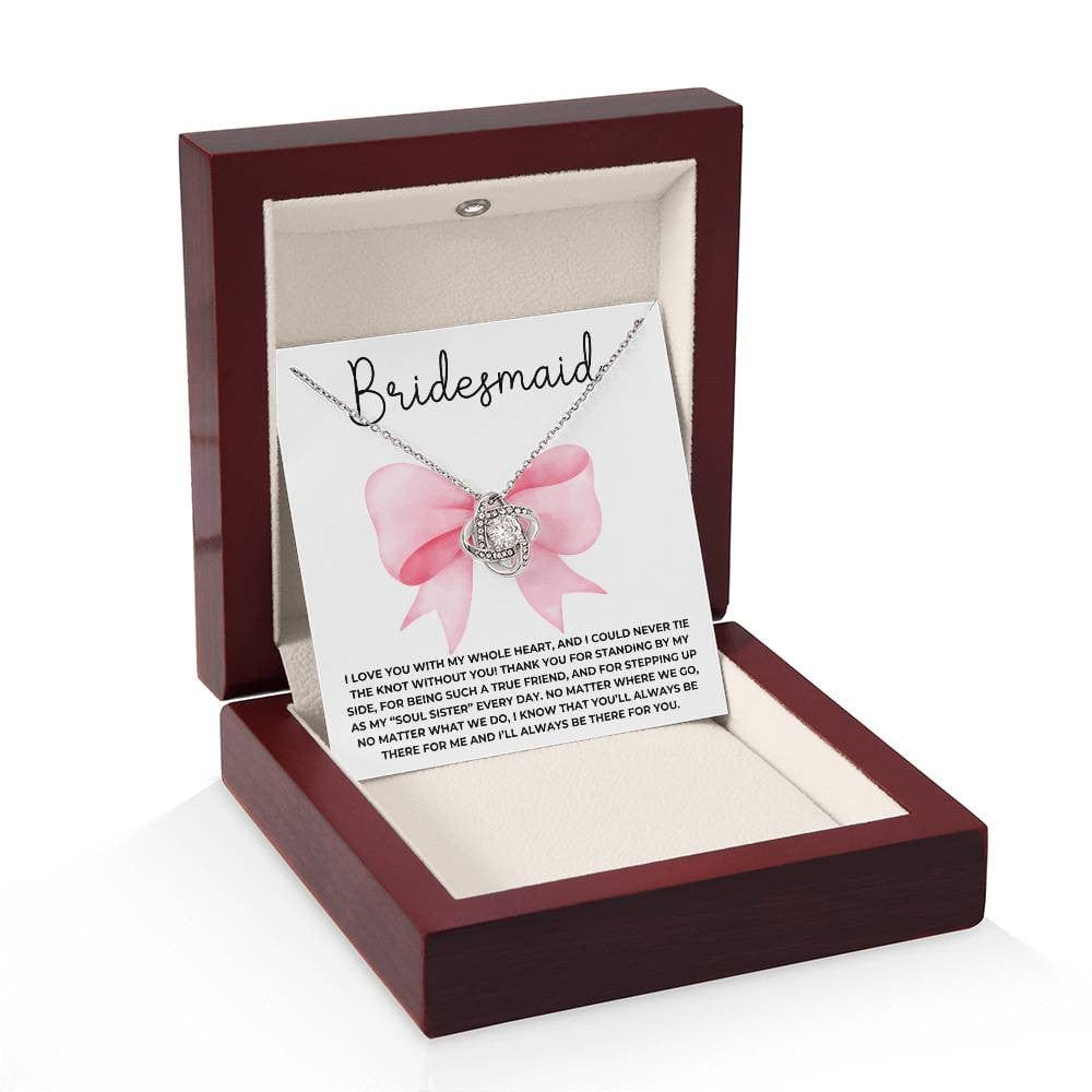 Coquette Bridesmaid Proposal Gift Love Knot Necklace - Bridal Party Gift Cute Pink Bow