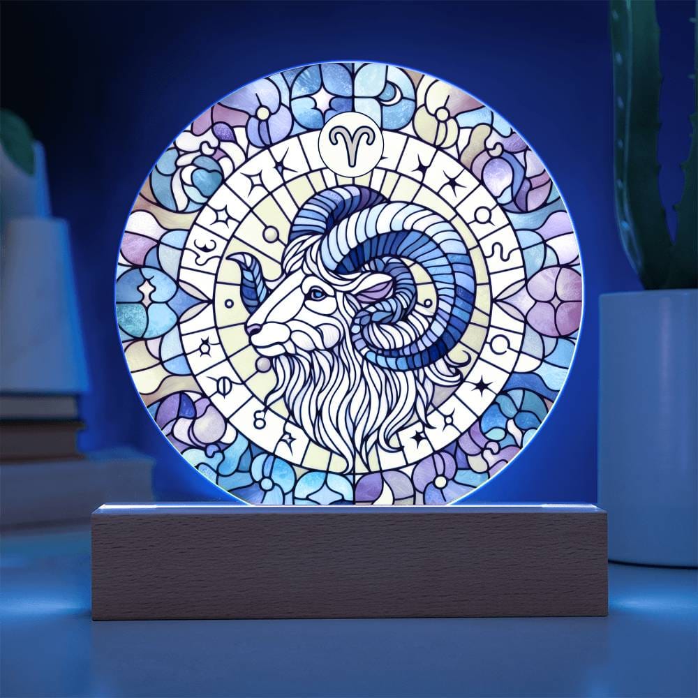 Zodiac Sign Night Light – LED Zodiac Plaque | Faux Stained Glass Art, Cosmic Ambient Light