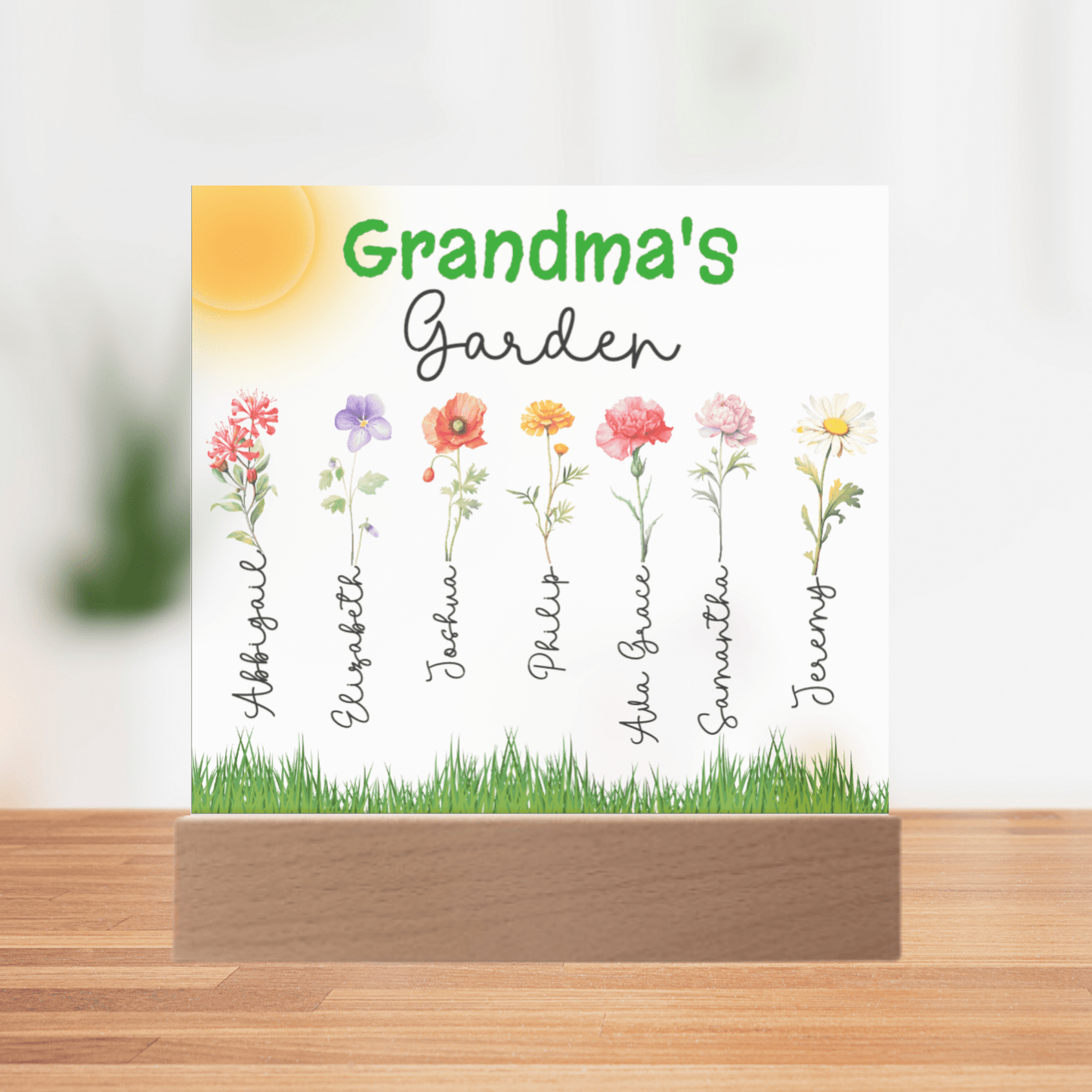 Grandma's Garden Custom Grandkids Names Birth Month Flowers - Acrylic Plaque