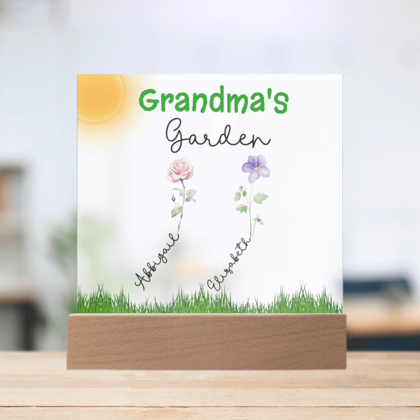 Grandma's Garden Custom Grandkids Names Birth Month Flowers - Acrylic Plaque