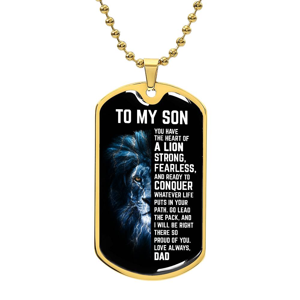 Custom To My Son Engraved Dog Tag Necklace from Dad - Strong Lion