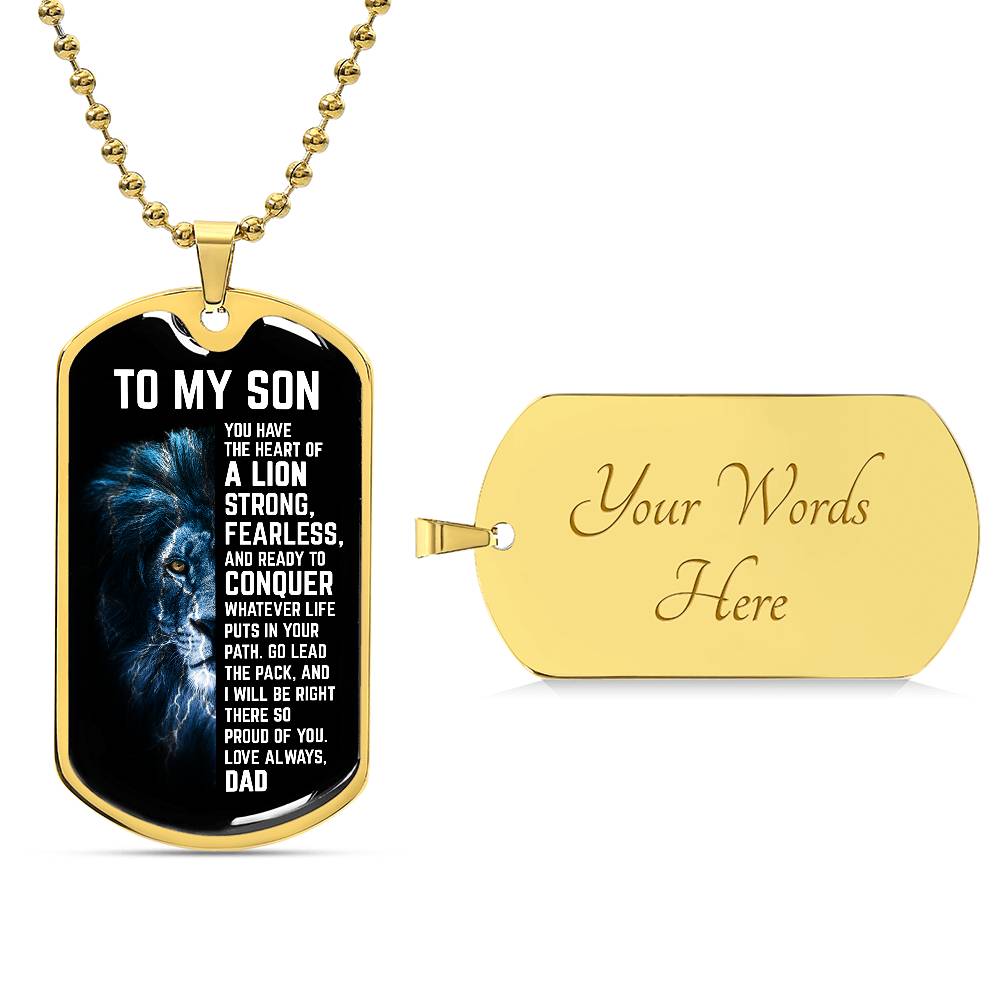 Custom To My Son Engraved Dog Tag Necklace from Dad - Strong Lion