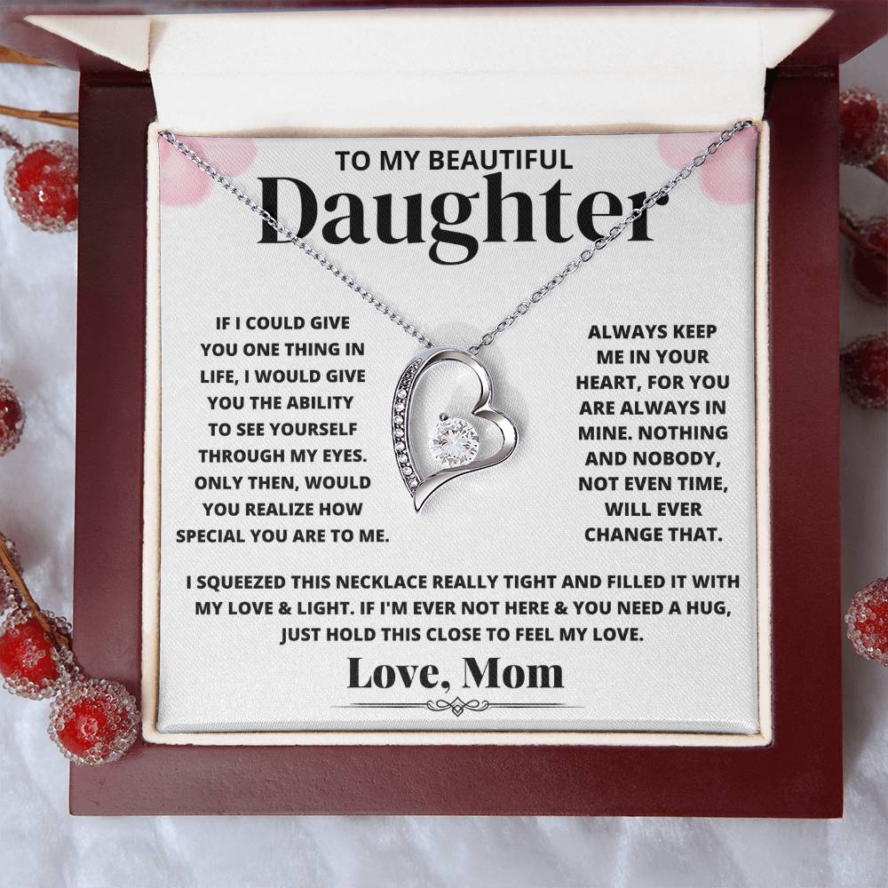 To My Beautiful Daughter Love Mom - Pink Floral Necklace