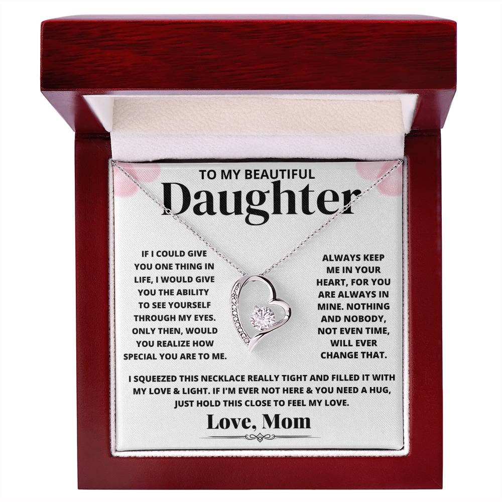 To My Beautiful Daughter Love Mom - Pink Floral Necklace