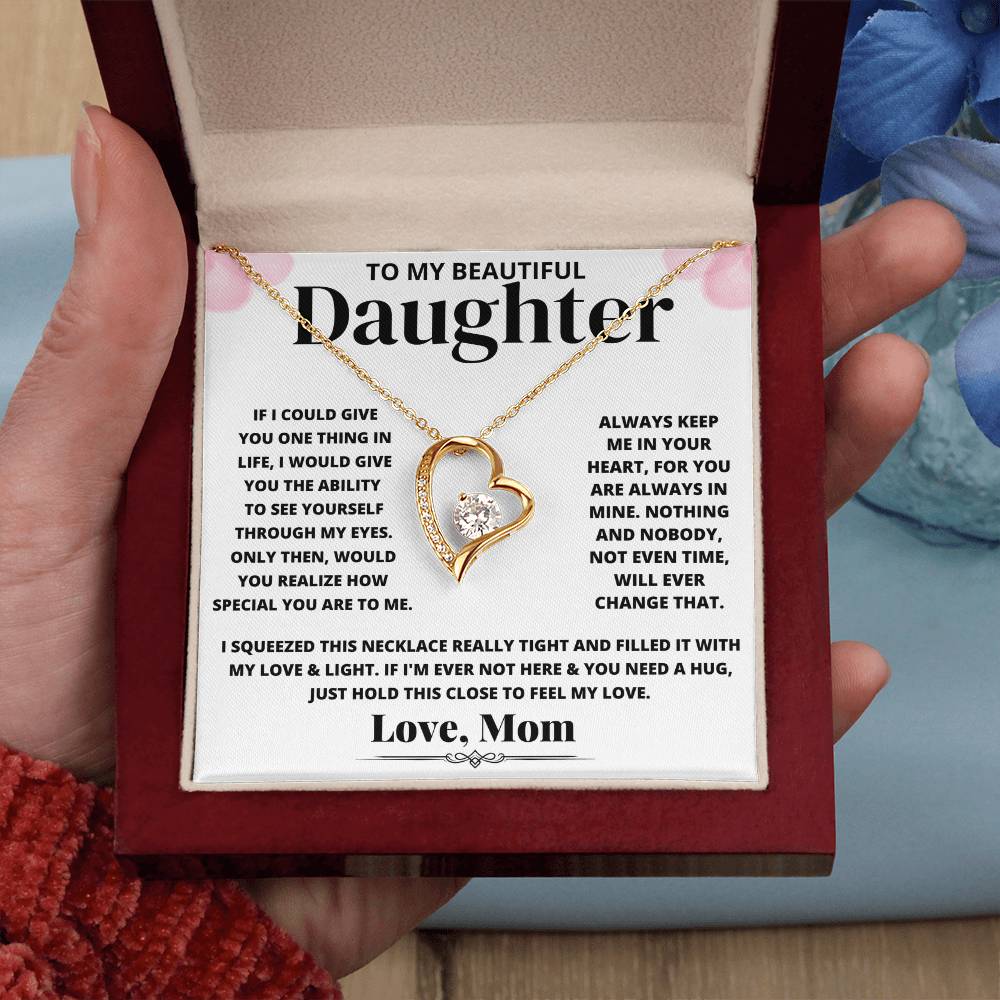 To My Beautiful Daughter Love Mom - Pink Floral Necklace