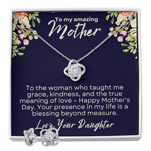 Mother's Day Gift from Daughter - Love Knot Earring & Necklace Set Gift for Mom