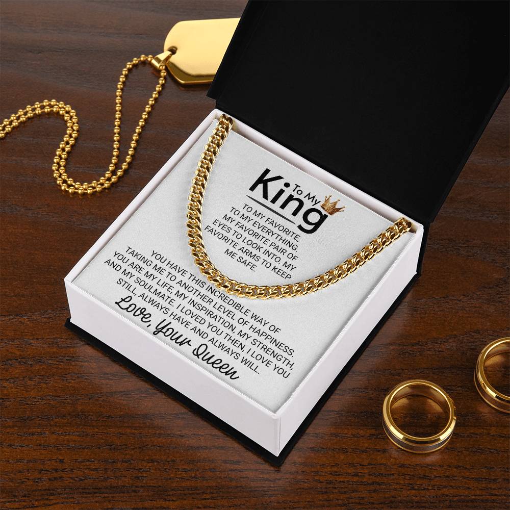 To My King Love Your Queen Crown Arms to Keep Me Safe - Cuban Link Chain