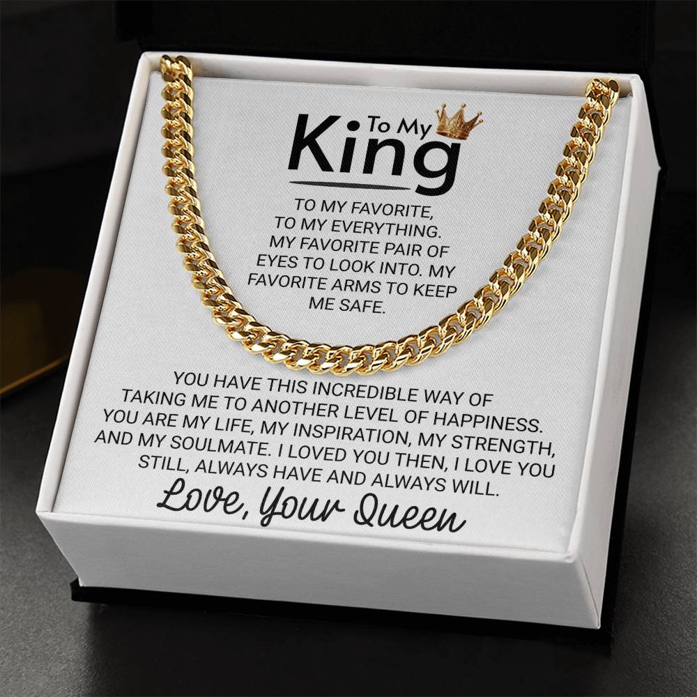 To My King Love Your Queen Crown Arms to Keep Me Safe - Cuban Link Chain