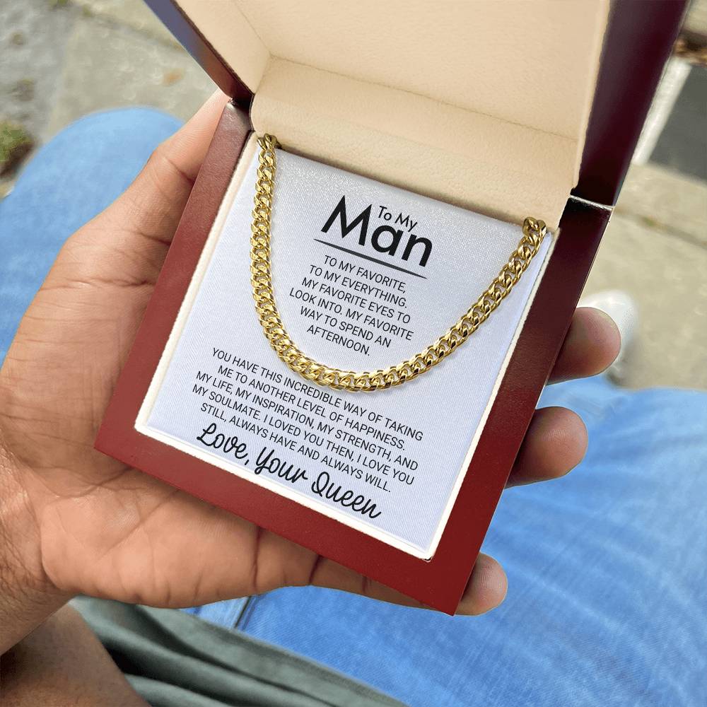 To My Man Love Your Queen Favorite Person: Men's Cuban Link Chain (Underline)