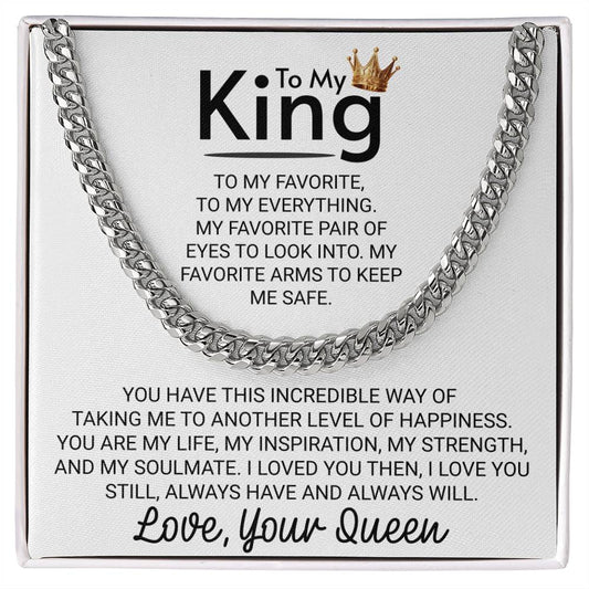 To My King Love Your Queen Crown Arms to Keep Me Safe - Cuban Link Chain