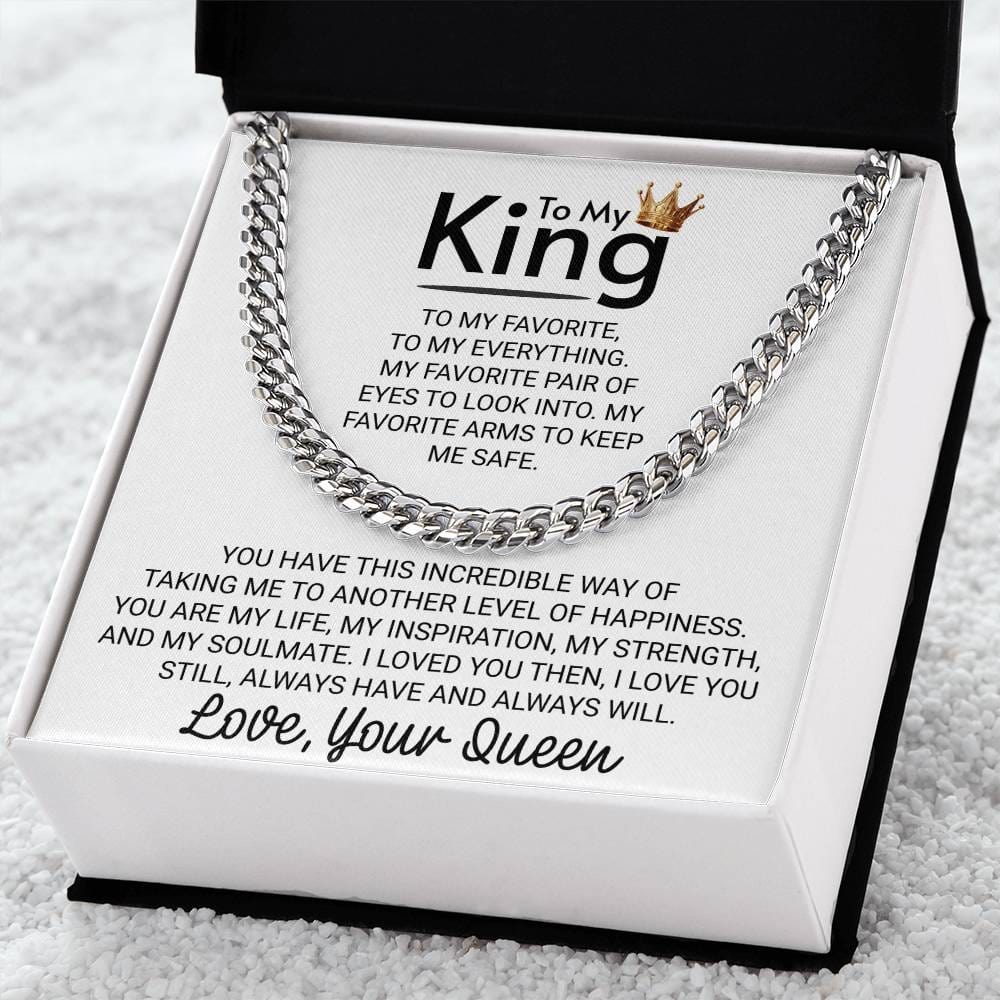 To My King Love Your Queen Crown Arms to Keep Me Safe - Cuban Link Chain