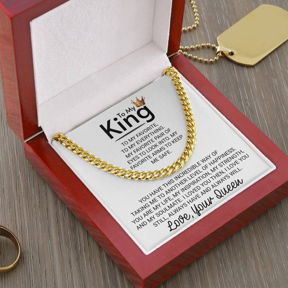 To My King Love Your Queen Crown Arms to Keep Me Safe - Cuban Link Chain