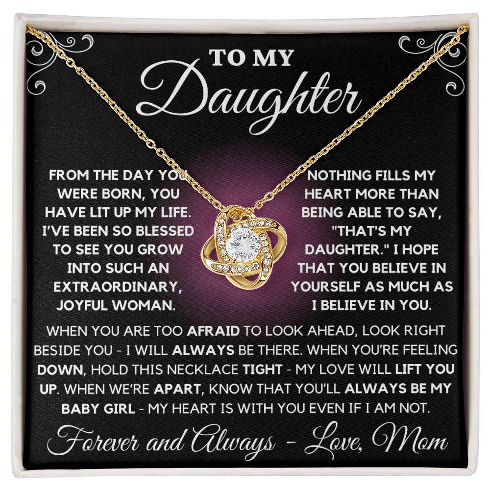 To My Daughter Love Mom - Love Knot Necklace - Pink Black Background