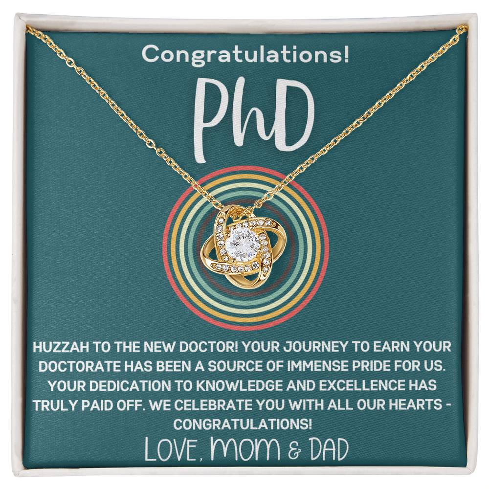 Graduation Gift from Parents to PhD Doctoral Grad - Retro Circle Love Knot Necklace