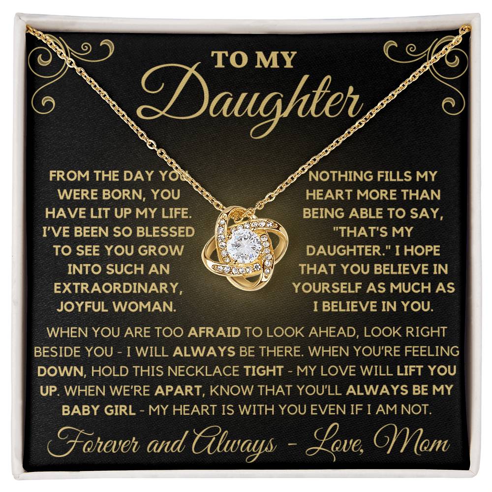 To My Daughter Love Mom - Love Knot Necklace - Gold Background