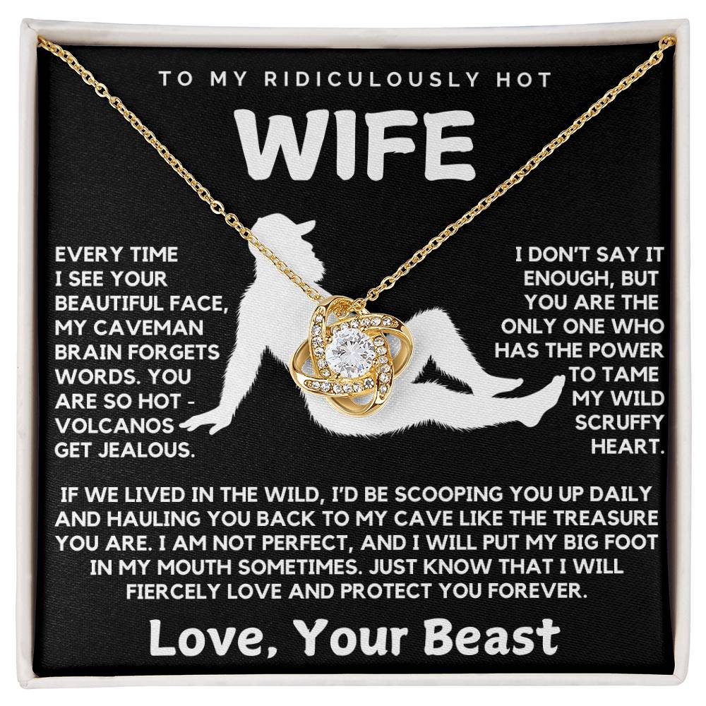 To My Ridiculously Hot Wife Love Your Beast Funny Love Knot Necklace from Husband