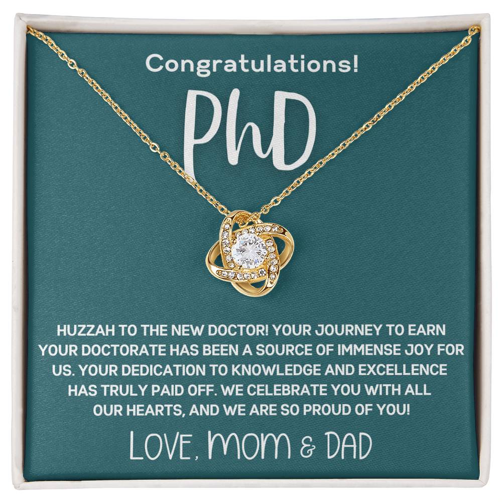 Graduation Gift from Parents to PhD Doctoral Graduate Daughter  - Love Knot Necklace