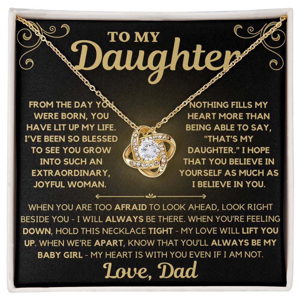 To My Daughter Love Dad - Love Knot Necklace - Gold Message Card