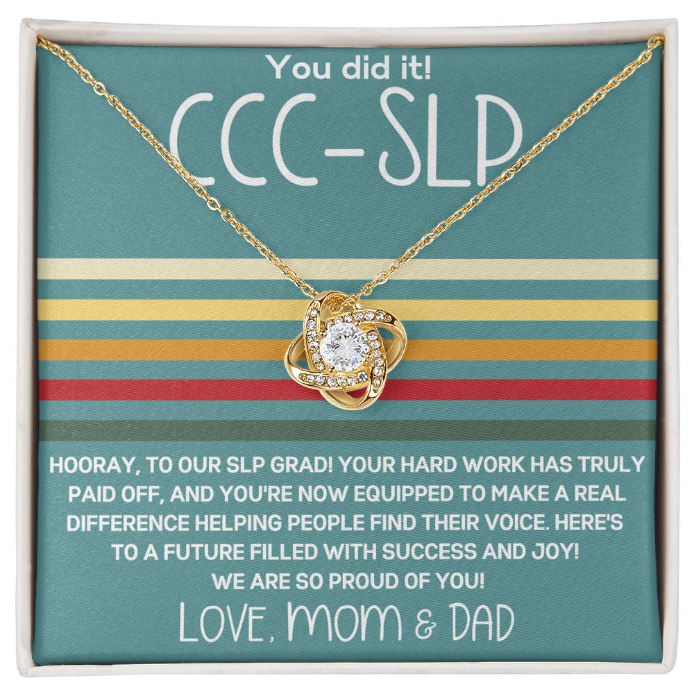 Graduation Gift from Parents to SLP Graduate - Retro Stripe Love Knot Necklace