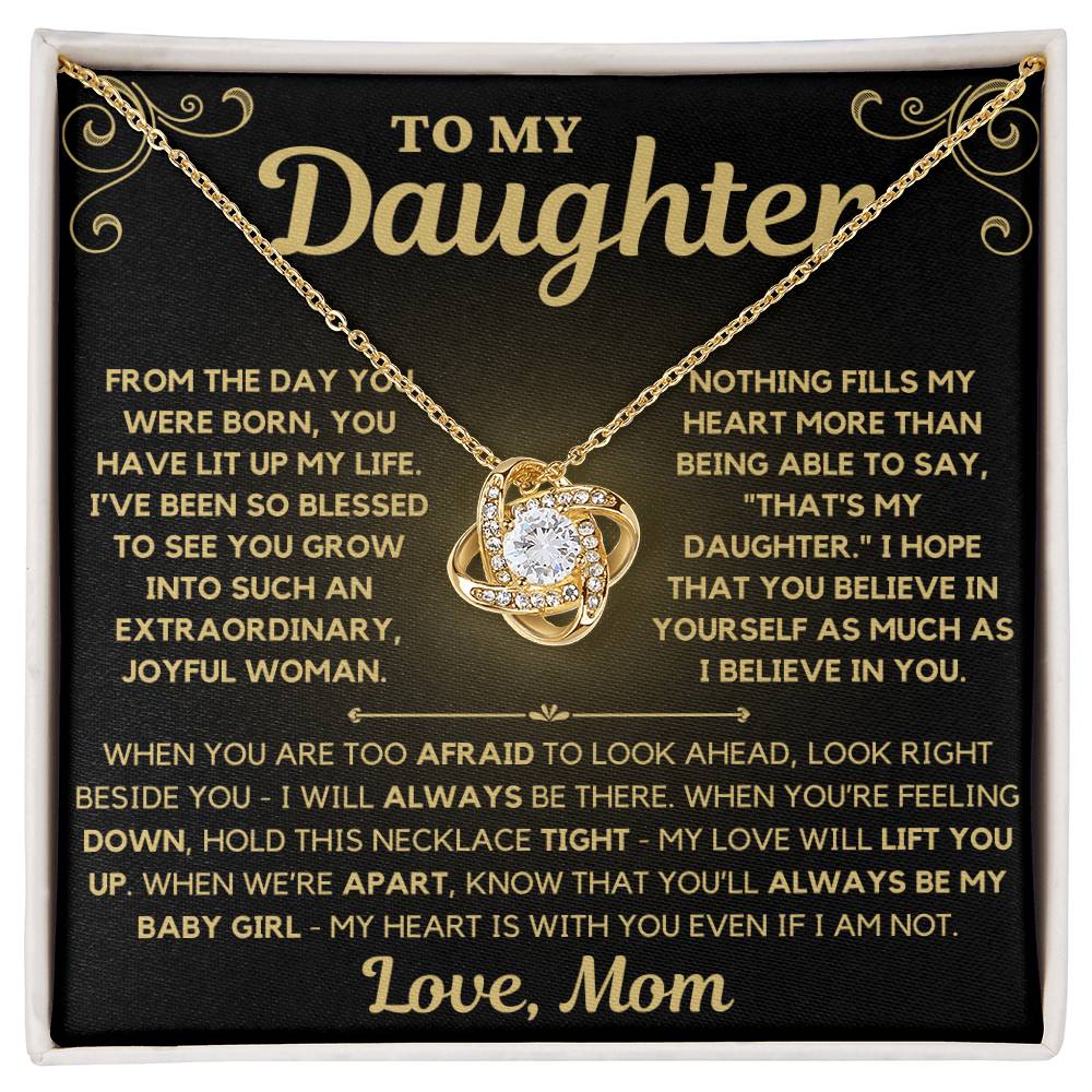 To My Daughter Love Mom - Love Knot Necklace - Gold Background