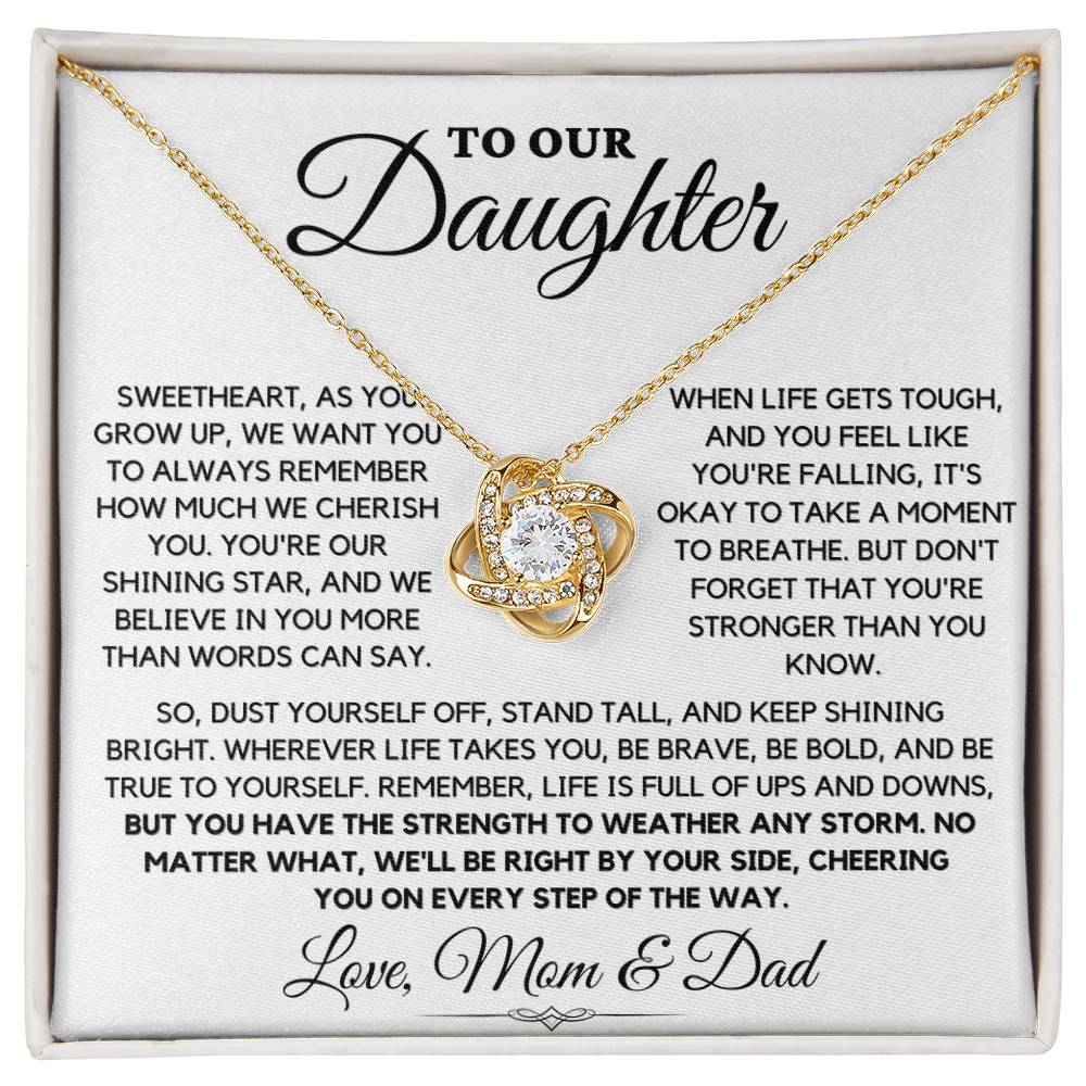 To Our Daughter Love Mom & Dad - Weather the Storm Love Knot Necklace