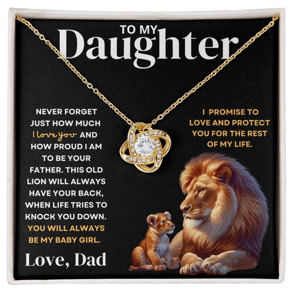 To My Daughter Love Dad - Old Lion Protector Love Knot Necklace