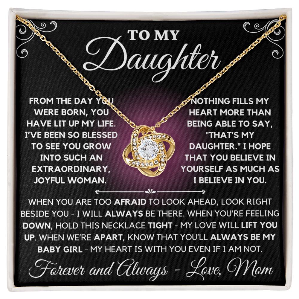 To My Daughter Love Mom - Love Knot Necklace - Pink Black