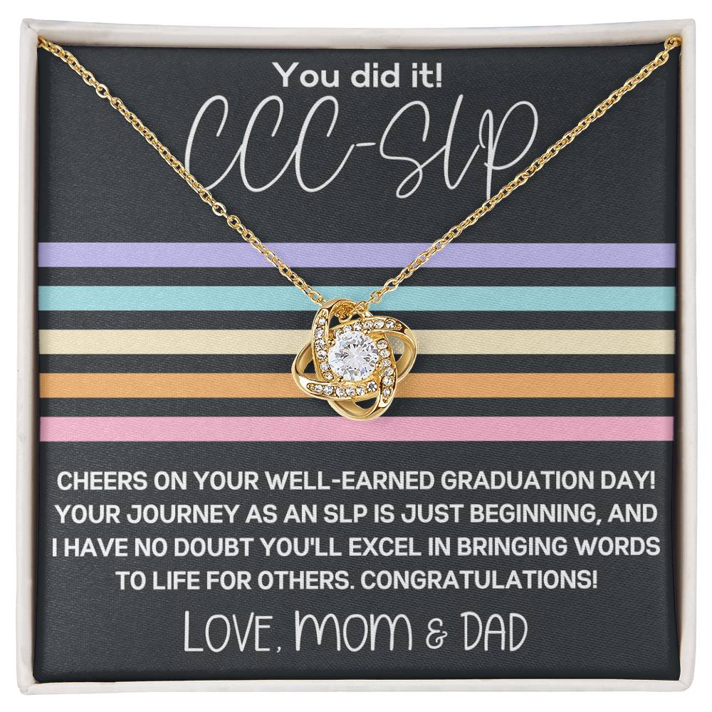 Graduation Gift from Parents to CCC-SLP Graduate - Retro Stripe Love Knot Necklace speech-language pathologist gift