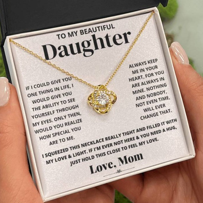 To My Beautiful Daughter Love Mom - Love Knot Necklace