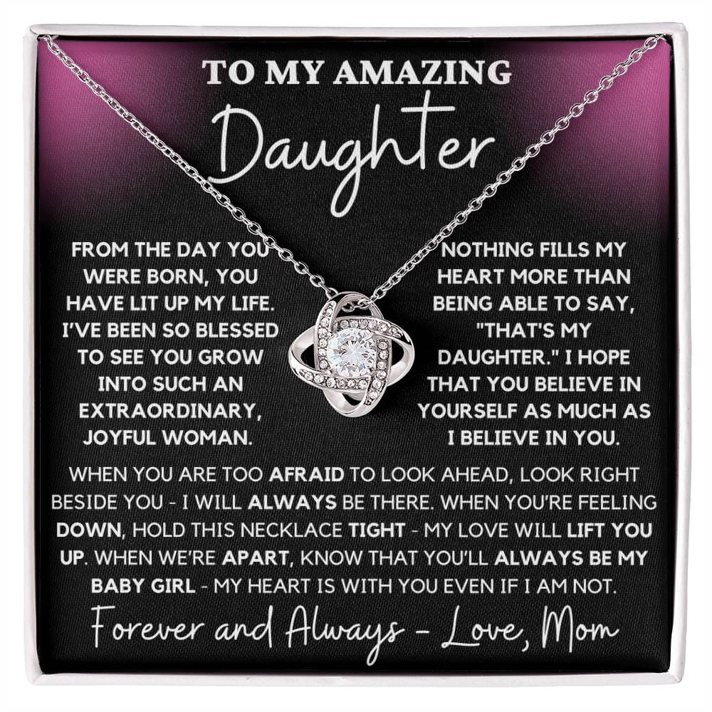 To My Amazing Joyful Daughter Pink Black - Love Knot Necklace