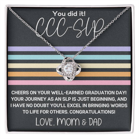 Graduation Gift from Parents to CCC-SLP Graduate - Retro Stripe Love Knot Necklace speech-language pathologist gift