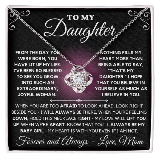 To My Daughter Love Mom - Love Knot Necklace - Pink Black