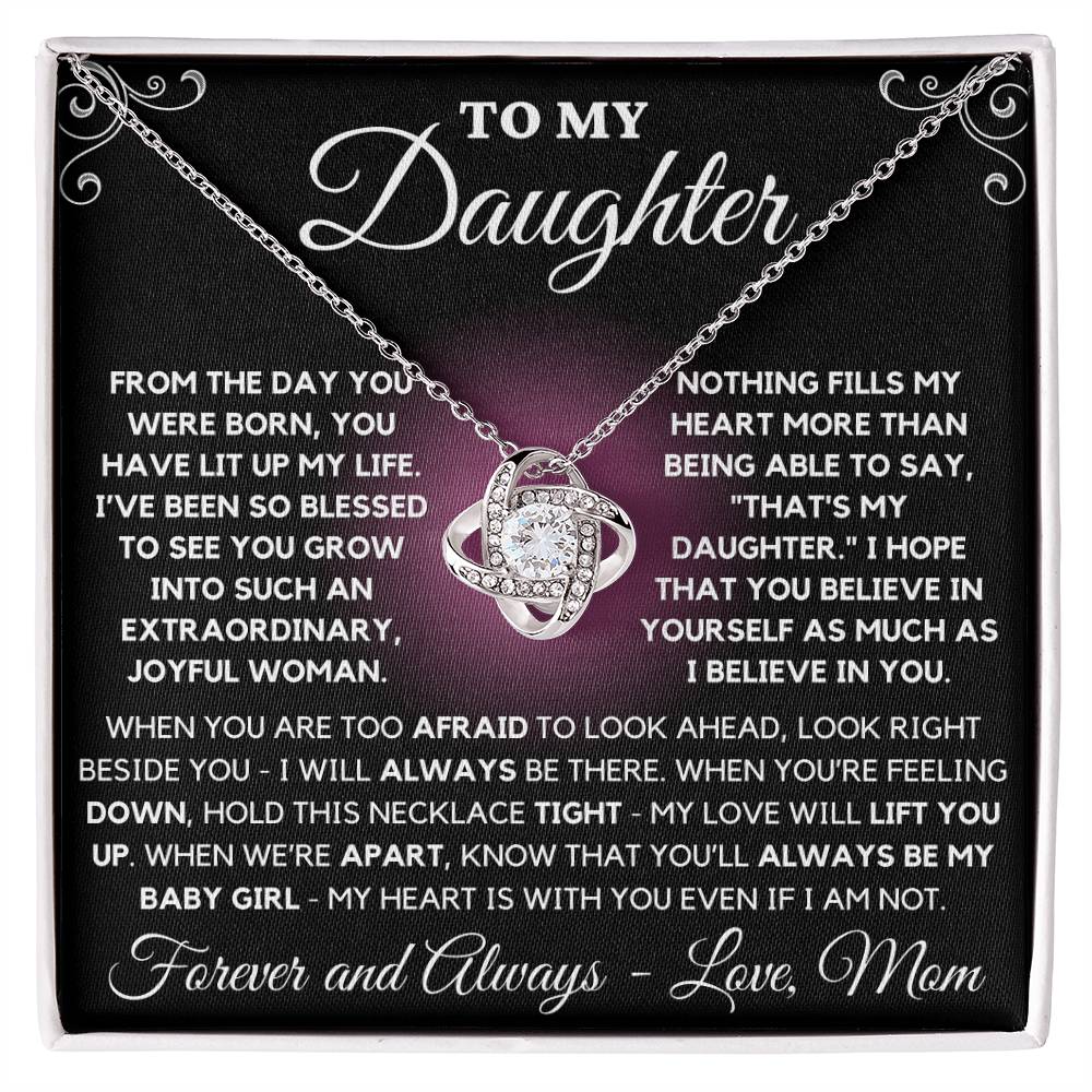 To My Daughter Love Mom - Love Knot Necklace - Pink Black Background