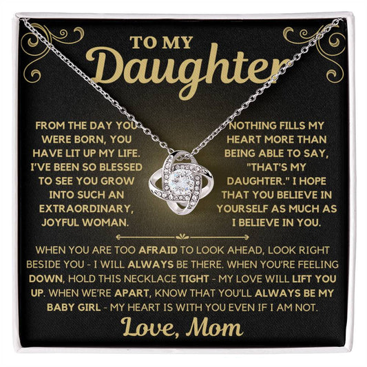 To My Daughter Love Mom - Love Knot Necklace - Gold Background