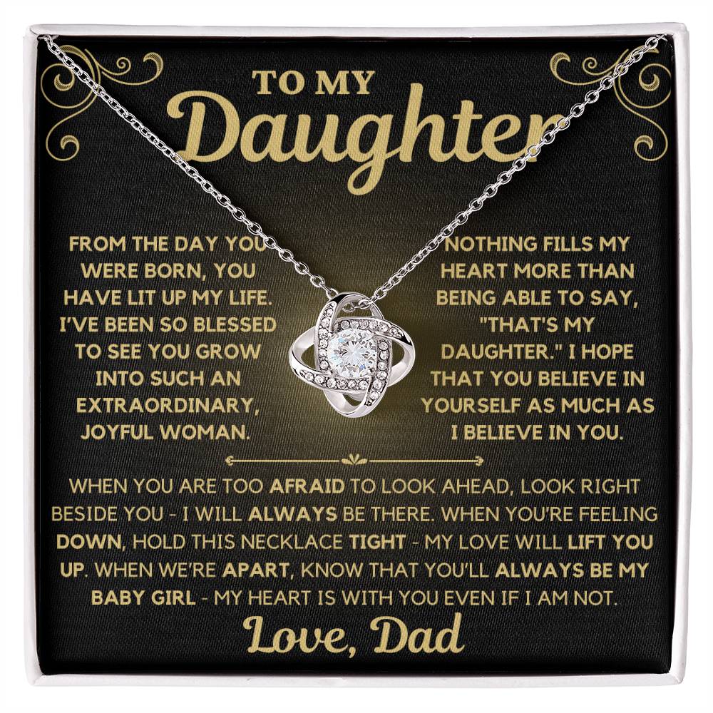 To My Daughter Love Dad - Love Knot Necklace - Gold Message Card