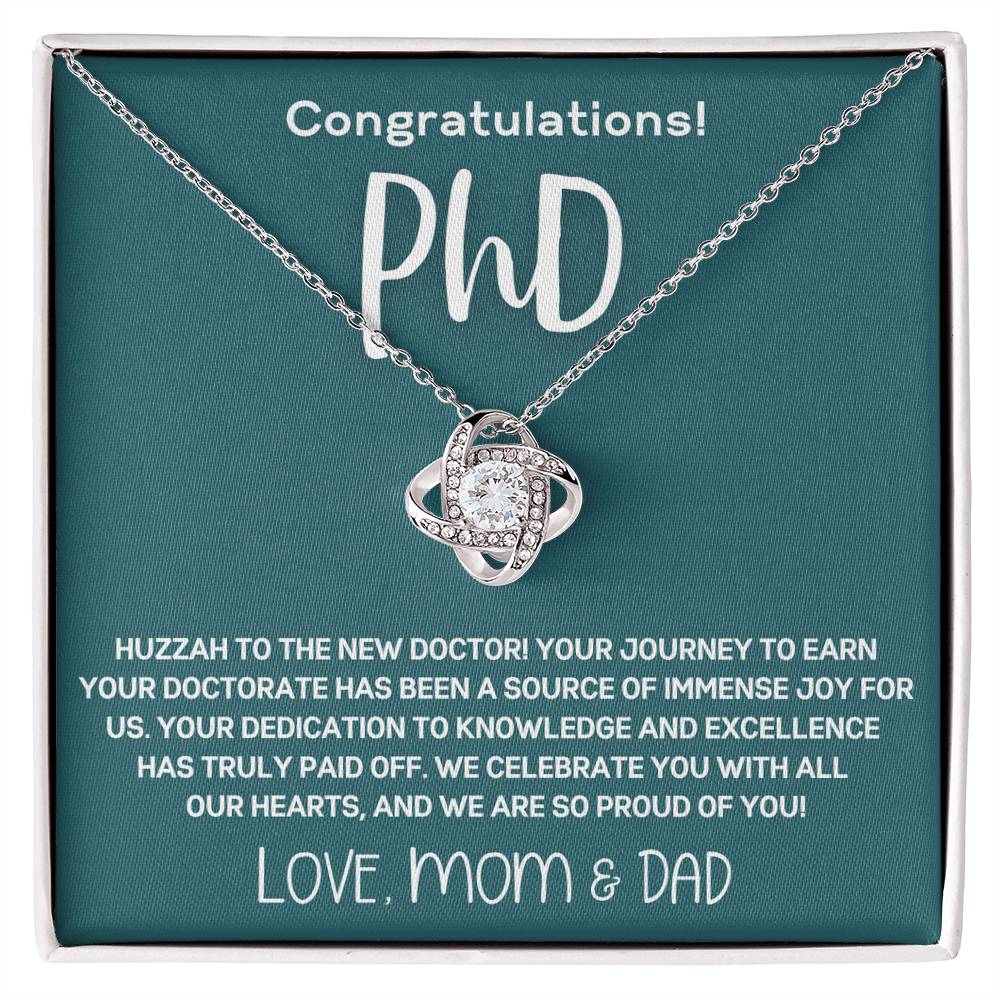 Graduation Gift from Parents to PhD Doctoral Graduate Daughter  - Love Knot Necklace